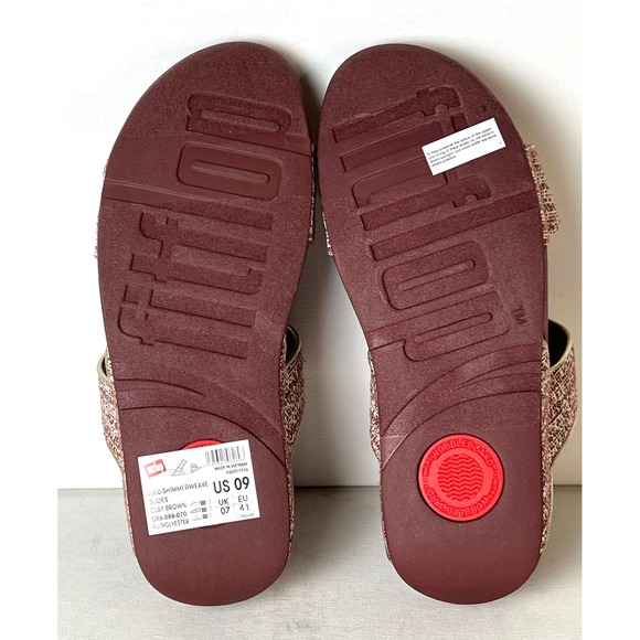 FitFlop Women Sandals Lulu Shimmerweave Slide Shoes in Clay Brown Size 9 New - Picture 7 of 7
